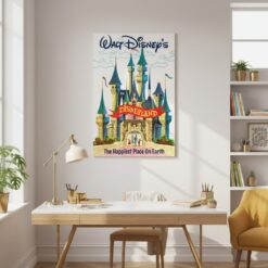 Vintage Disneyland Castle Poster Mid Century Retro Canvas Wall Art Travel Print