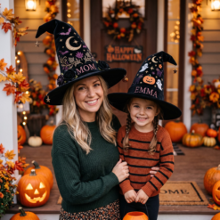 Personalized Halloween Witch Hat – Custom Name Embroidered Velvet Hat
